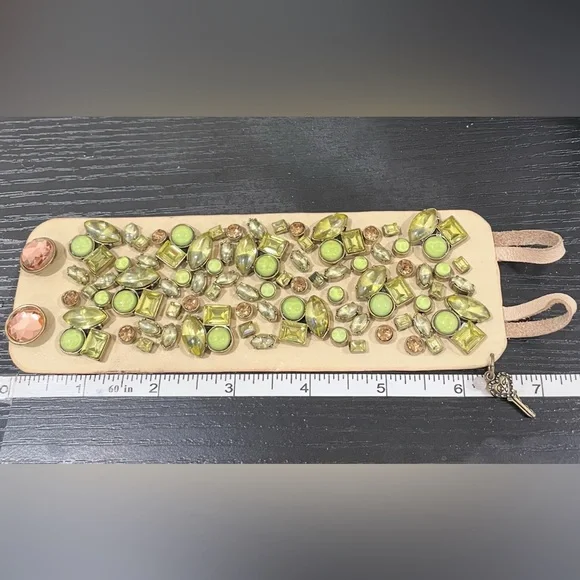 Betsey Johnson leather rhinestone massive bracelet 7.5” long 2” wide amazing! - Picture 11 of 11